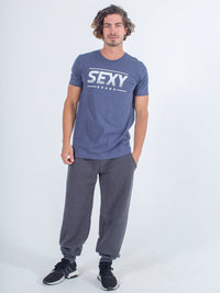 Sexy brand X-Chest Logo Tee T-Shirt in navy blue with sweats joggers