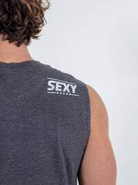 sexy brand mens cali tank in heather gray back view detail