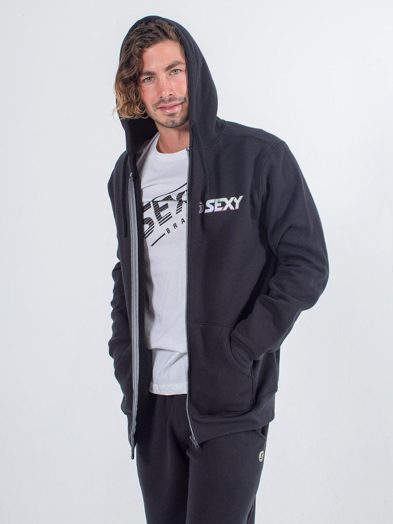 Mens zip up hoodie sexy brand in black
