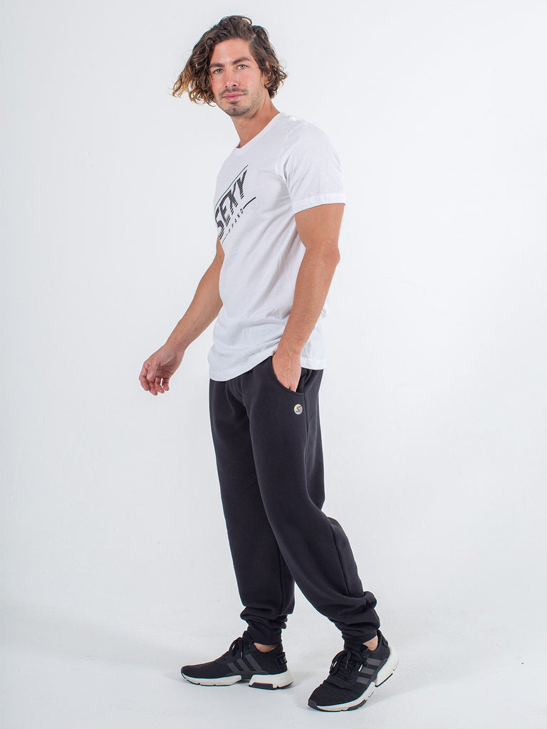 mens sweats joggers sexy brand in black with white tee shirt