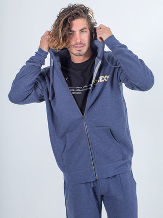 Mens zip up hoodie sexy brand in heather navy