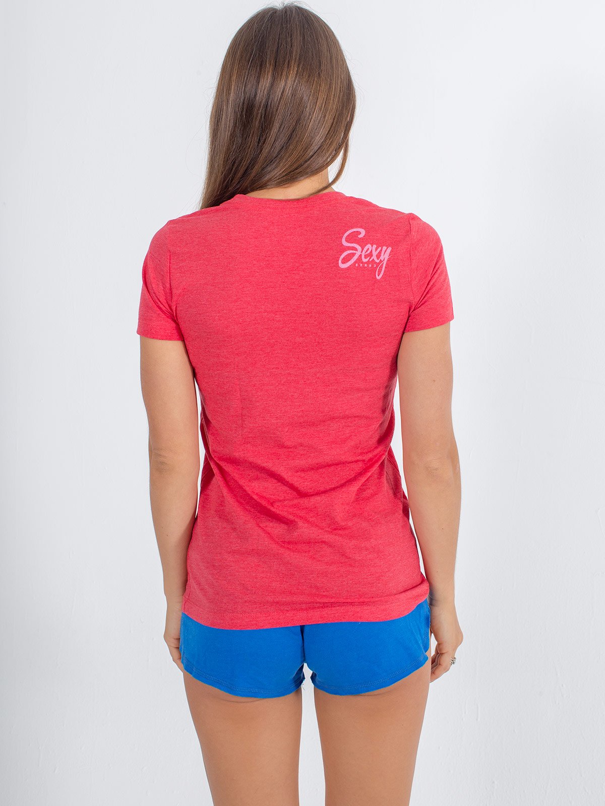 sexy brand womens 3 bar California crew neck red back view sexy detail